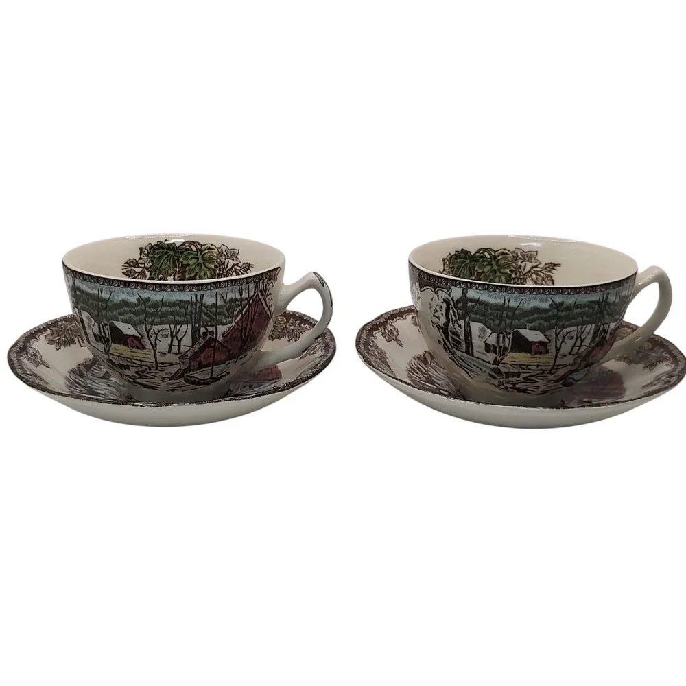 Johnson Brothers Teacup and Saucers Friendly Village The Ice House Set of Two‎
